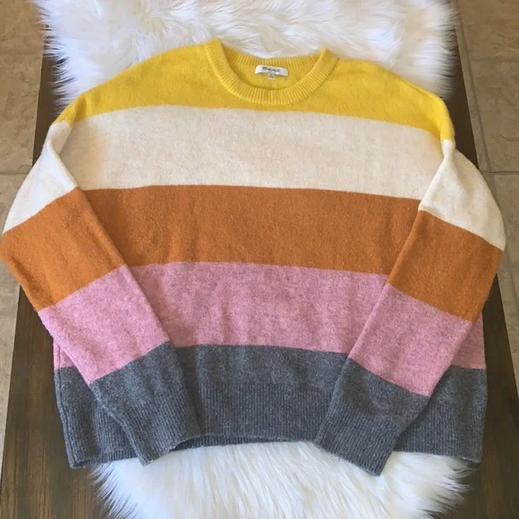 Madewell Crofton Dijon Mustard Striped Pullover Sweater size M - Picture 2 of 9
